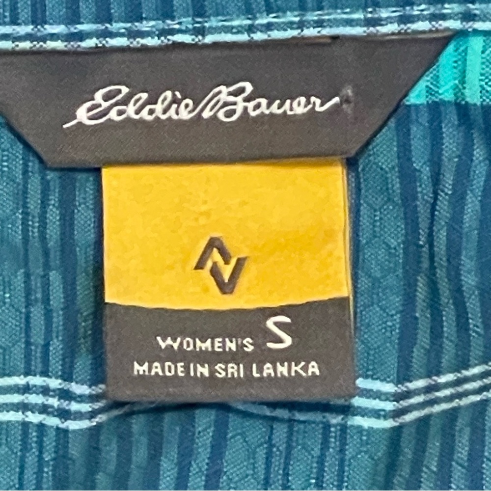 Eddie Bauer Turquoise and Navy Plaid Top Sleeveless Collar Pocket Women Size S - Picture 5 of 13